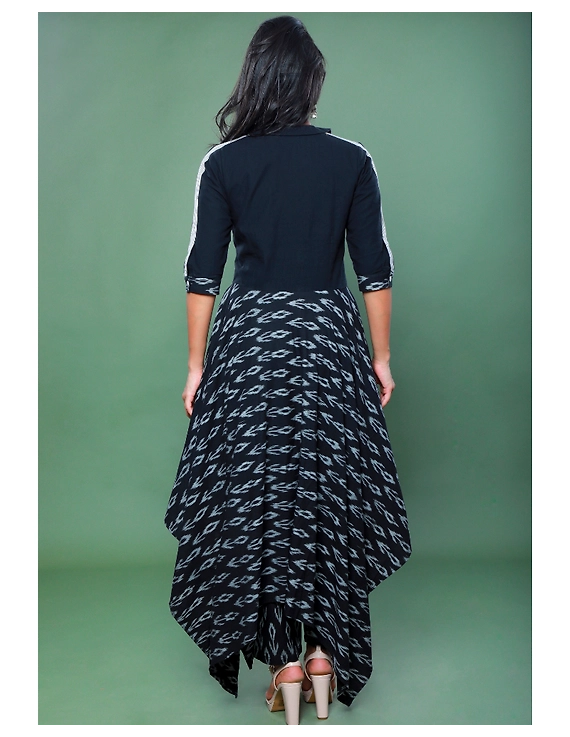 BLACK IKAT AND MANGALAGIRI COTTON DRESS WITH MATCHING PANTS : LD510A-XS-2