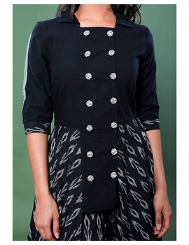 BLACK IKAT AND MANGALAGIRI COTTON DRESS WITH MATCHING PANTS : LD510A-XS-3-sm