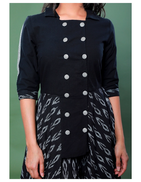 BLACK IKAT AND MANGALAGIRI COTTON DRESS WITH MATCHING PANTS : LD510A-XS-3