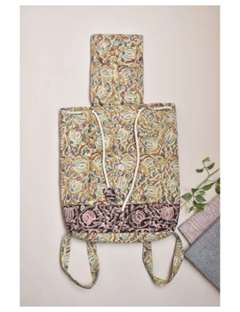Quilted yellow and brown kalamkari backpack bag : VBPS05-2-sm