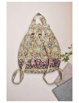 Quilted yellow and brown kalamkari backpack bag : VBPS05-4-sm