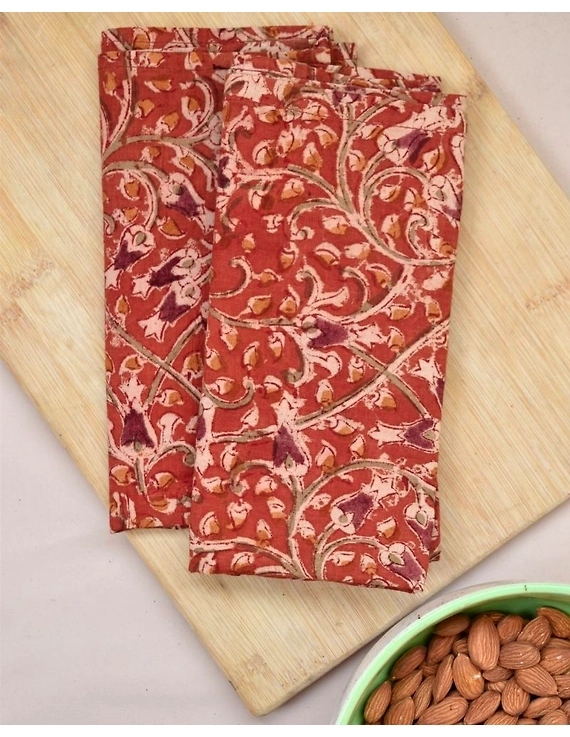 Orange Printed cotton kalamkari table napkins 16&quot; x 16&quot; - set of six: HTN09-HTN09