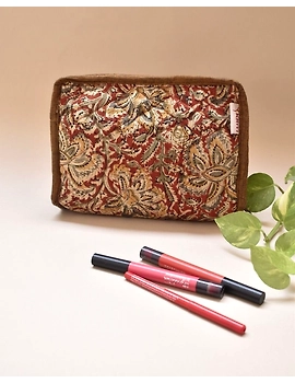 Rust kalamkari jewellery case with 4 zip pockets : VKJ03-VKJ03-sm