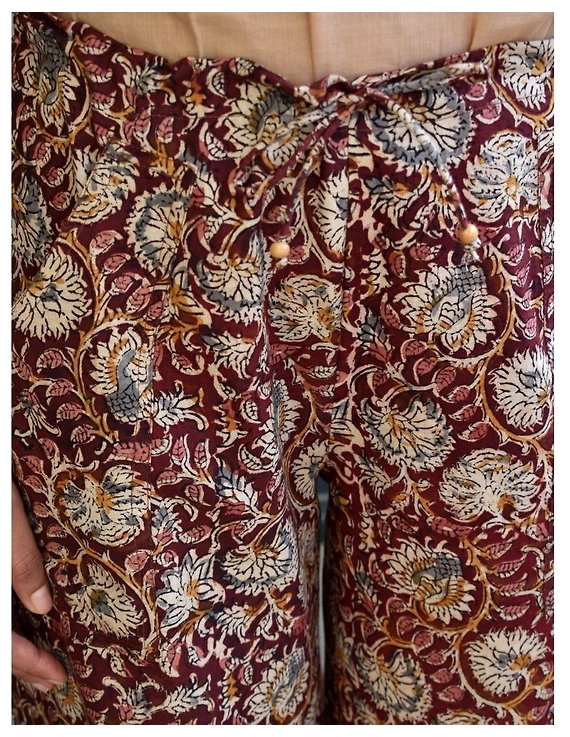 Narrow Fit Pants in Brown Kalamkari Cotton: EP03C-XXL-2