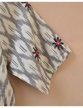 White and Grey  Ikat blouse with hand embroidery: RB06C-M-2-sm