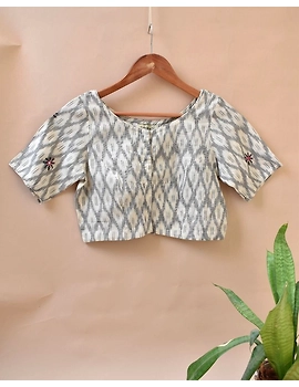 White and Grey  Ikat blouse with hand embroidery: RB06C-RB06C-S-sm