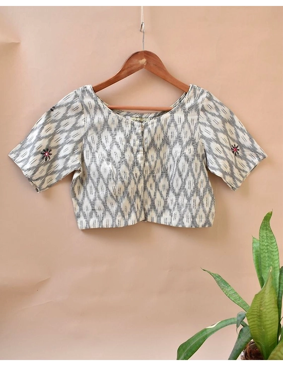 White and Grey  Ikat blouse with hand embroidery: RB06C-RB06C-S