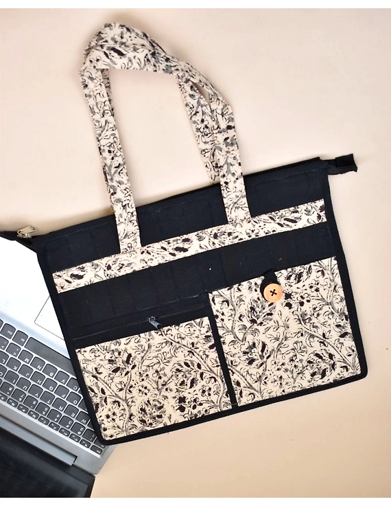 Jute and kalamkari laptop bag - Black : LBJ03-LBJ03