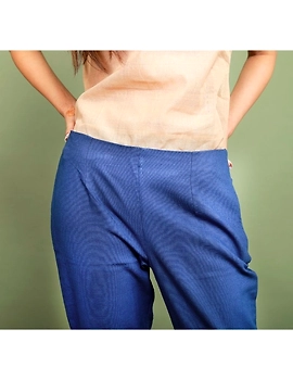 Cotton narrow pants with elasticated waist: EP02-Blue-L-1-sm
