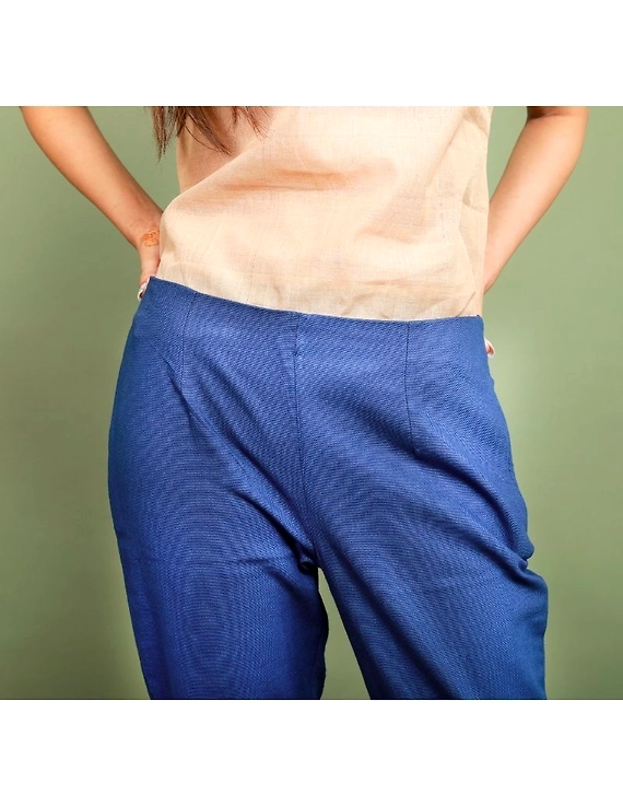 Cotton narrow pants with elasticated waist: EP02-Blue-L-1