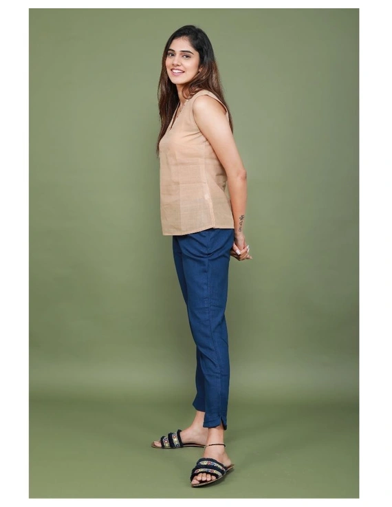 Cotton narrow pants with elasticated waist: EP02-Blue-L-2