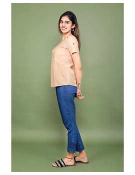 Cotton narrow pants with elasticated waist: EP02-S-Blue-3-sm