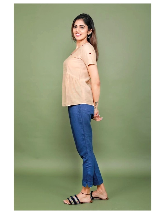 Cotton narrow pants with elasticated waist: EP02-S-Blue-3