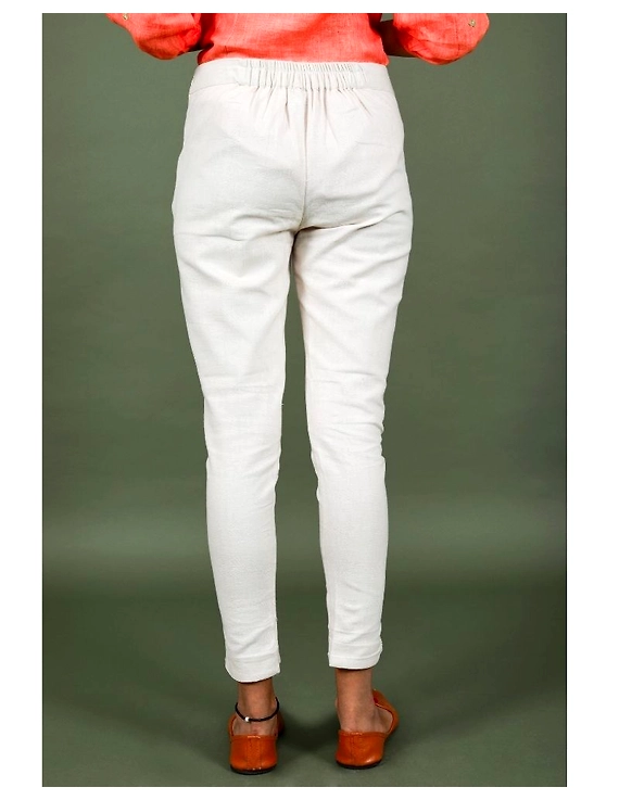 Cotton narrow pants with elasticated waist: EP02-Cream-L-2