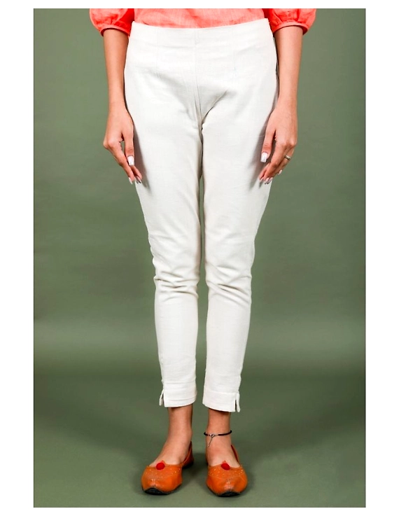 Cotton narrow pants with elasticated waist: EP02-S-Cream-3