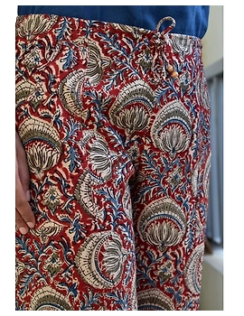 Narrow Fit Kalamkari Pants: EP03-S-Red-2-sm