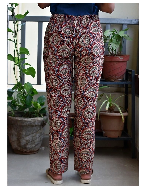 Narrow Fit Kalamkari Pants: EP03-Red-XXL-1