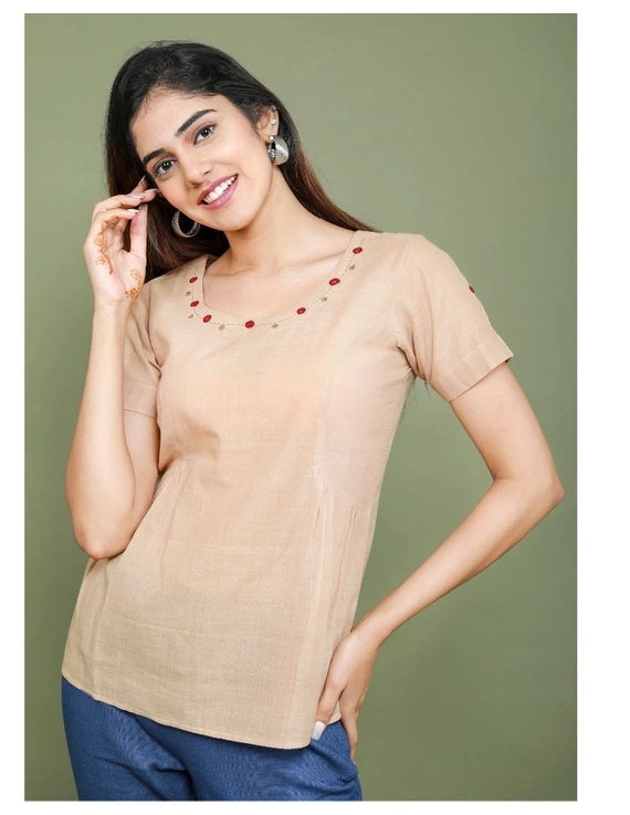 Short sleeves cotton short top with round neck-LB150-LB150Al-M