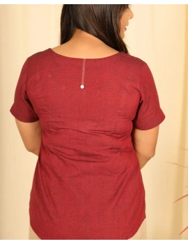 Short sleeves cotton short top with round neck-LB150-Maroon-L-2-sm