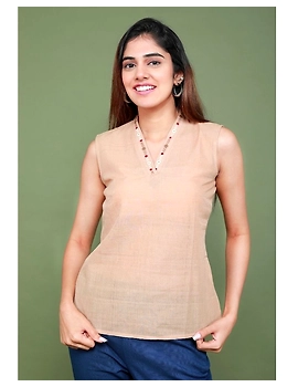Sleeveless cotton short top with embroidered V neck-LB160-LB160Al-XL-sm