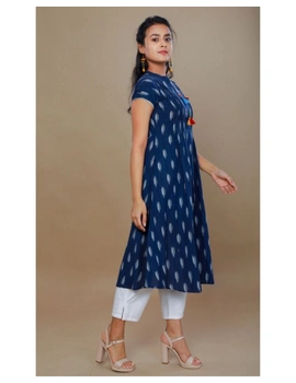 Casual dress with pintucks and tassels : LD340-Blue-L-2-sm