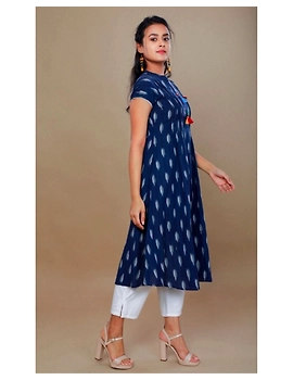 Casual dress with pintucks and tassels : LD340-Blue-XL-2-sm