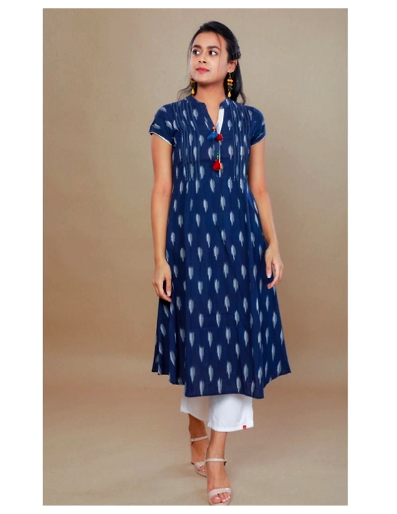 Casual dress with pintucks and tassels : LD340-Blue-XXL-1