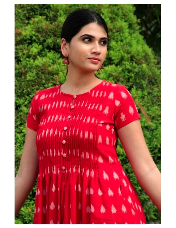 Ikat calf length dress with pintucks and pockets: LD520-LD520Al-S