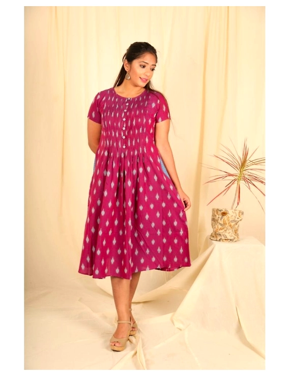 Ikat calf length dress with pintucks and pockets: LD520-LD520Bl-S