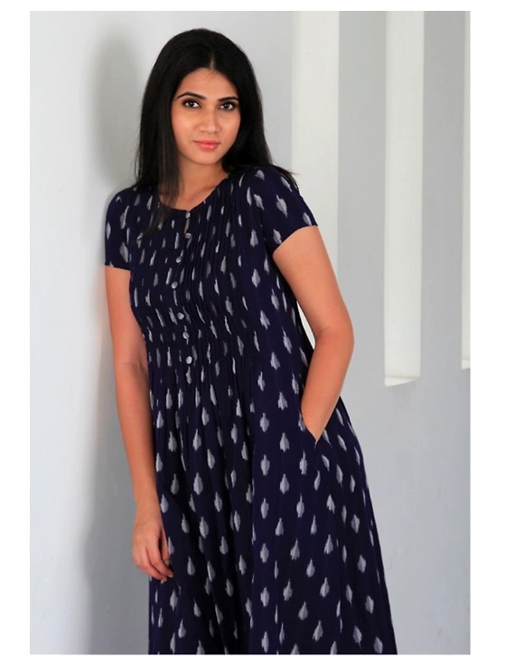 Ikat calf length dress with pintucks and pockets: LD520-LD520Cl-M