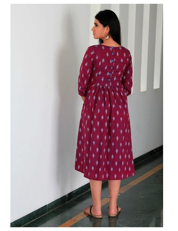 Ikat dress with embroidered yoke and front pockets: LD530-S-Purple-3