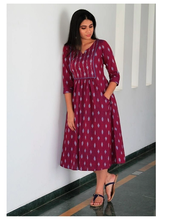 Ikat dress with embroidered yoke and front pockets: LD530-LD530Al-XL
