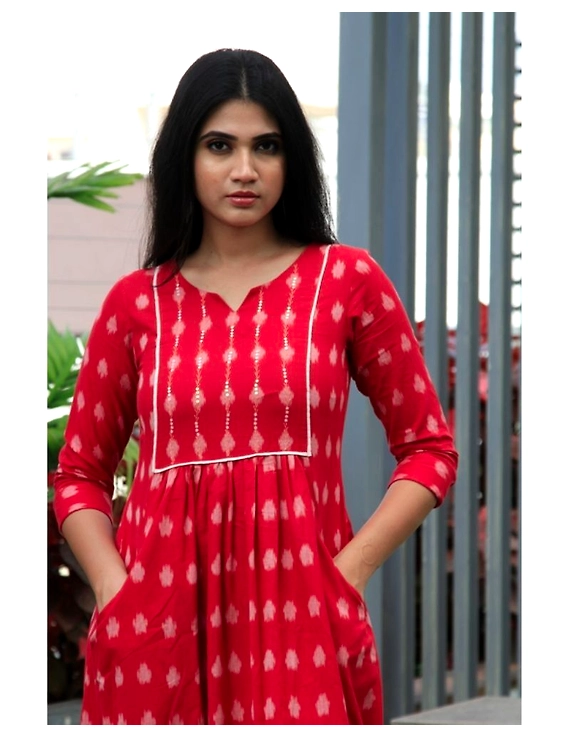 Ikat dress with embroidered yoke and front pockets: LD530-LD530Bl-S