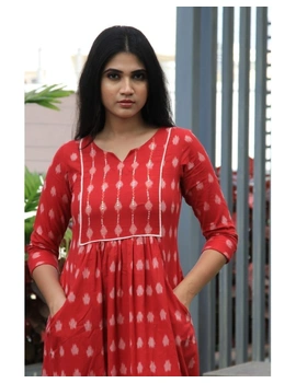 Ikat dress with embroidered yoke and front pockets: LD530-LD530Bl-XL-sm