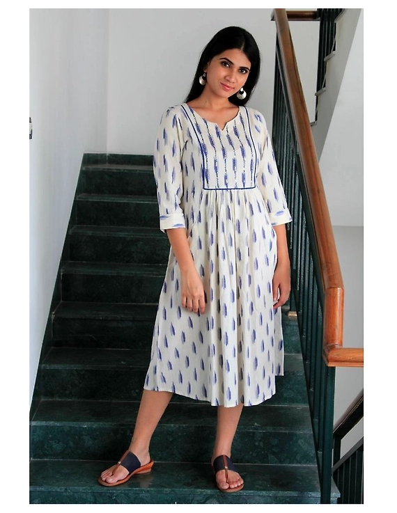 Ikat dress with embroidered yoke and front pockets: LD530-LD530Dl-S