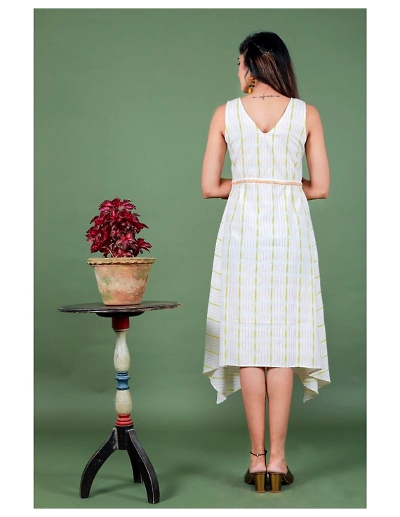 Sleeveless ikat dress with embroidered belt : LD640-White-L-2
