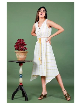 Sleeveless ikat dress with embroidered belt : LD640-LD640Al-M-sm
