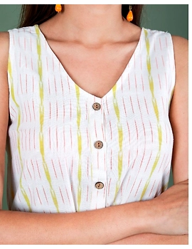 Sleeveless ikat dress with embroidered belt : LD640-S-White-3-sm