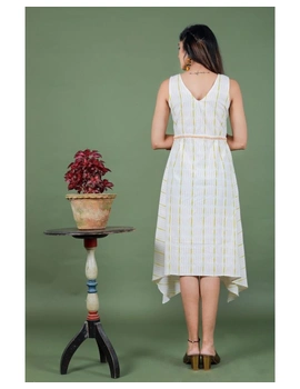 Sleeveless ikat dress with embroidered belt : LD640-White-XL-2-sm