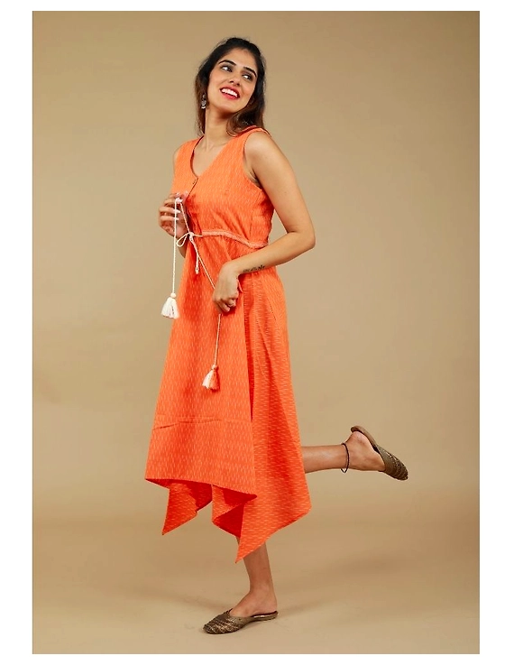 Sleeveless ikat dress with embroidered belt : LD640-S-Orange-4