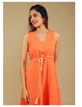 Sleeveless ikat dress with embroidered belt : LD640-LD640Bl-XL-sm