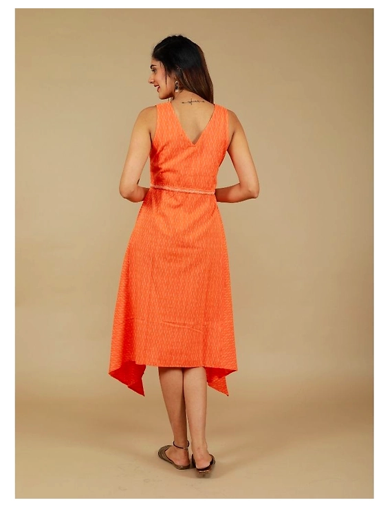 Sleeveless ikat dress with embroidered belt : LD640-Orange-XL-3