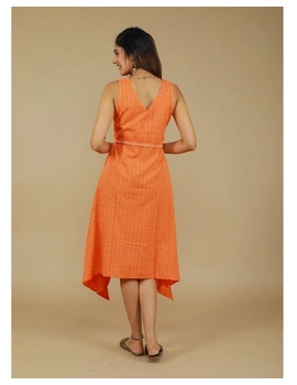Sleeveless ikat dress with embroidered belt : LD640-Orange-XL-3-sm