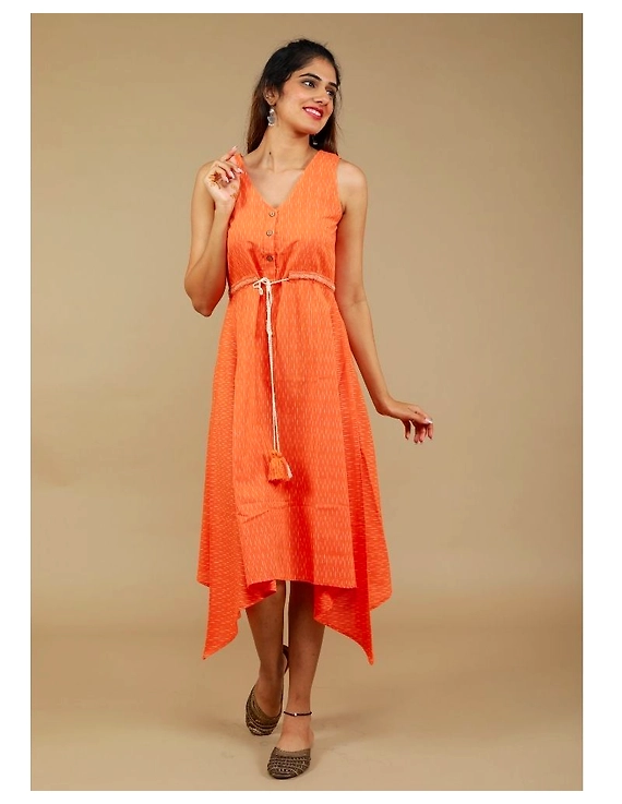 Sleeveless ikat dress with embroidered belt : LD640-Orange-XXL-1