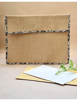 Jute slip Folder with blue Kalamkari Borders : SFJ02-SFJ02-sm