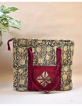 Green and maroon kalamkari quilted laptop bag : LBK04-LBK04-sm