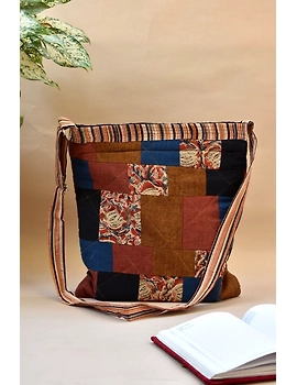 Patchwork quilted jhola bag - brown : SBP02-1-sm