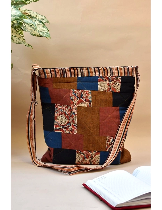 Patchwork quilted jhola bag - brown : SBP02-1