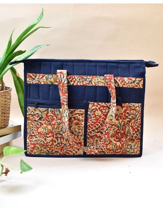 Jute and kalamkari laptop bag - blue : LBJ02-LBJ02