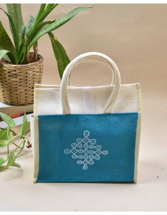 Blue Jute Tote Bag 